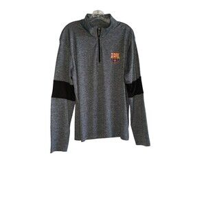 Futbol Club Barcelona FCB Men's Gray Long Sleeve 1/4 Zip Pullover Size XL